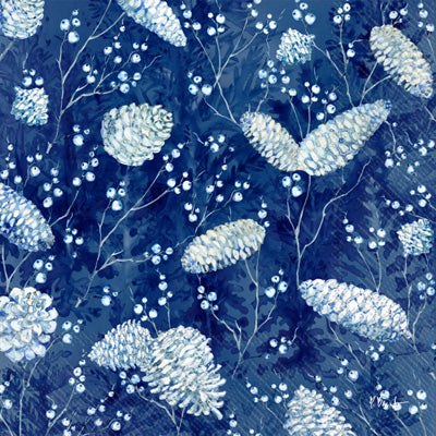 Blue and white pinecones Quality European Decoupage Decorative Craft Paper Napkins. 3 ply. Ideal for Collage, Scrapbooking.