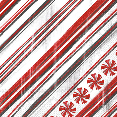 Red white peppermint striped Quality European Decoupage Decorative Craft Paper Napkins. 3 ply. Ideal for Collage, Scrapbooking.
