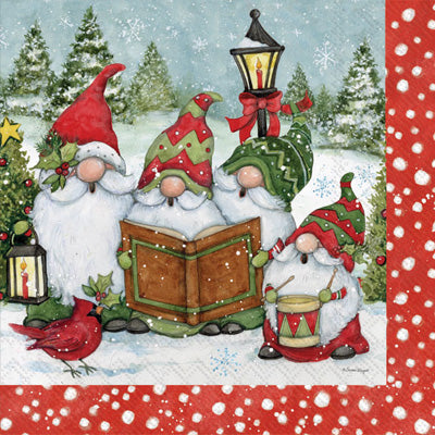 4 Gnome carolers at night Quality European Decoupage Decorative Craft Paper Napkins. 3 ply. Ideal for Collage, Scrapbooking.