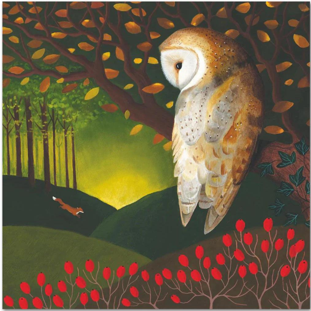 Owl in tree at sunset, watching fox. Quality European Decoupage Decorative Craft Paper Napkins. 3 ply. Ideal for Decoupage Paper for Collage, Scrapbooking.