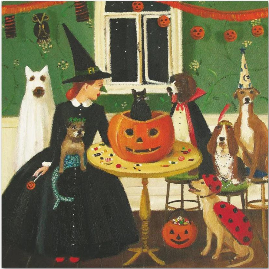 Witch and dogs halloween party Quality European Decoupage Decorative Craft Paper Napkins. 3 ply. Ideal for Decoupage Paper for Collage, Scrapbooking.