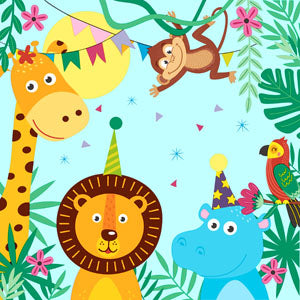 Cartoonish zoo animals. Lion, hippo. zebra, monkey. European Decoupage Craft Paper Napkins of exceptional quality. 3 ply. Ideal decorative craft paper Decoupage