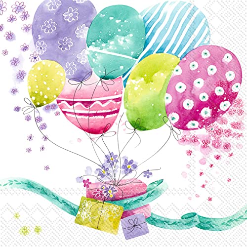 Multi color ballons and presents. European Decoupage Craft Paper Napkins of exceptional quality. 3 ply. Ideal decorative craft paper Decoupage