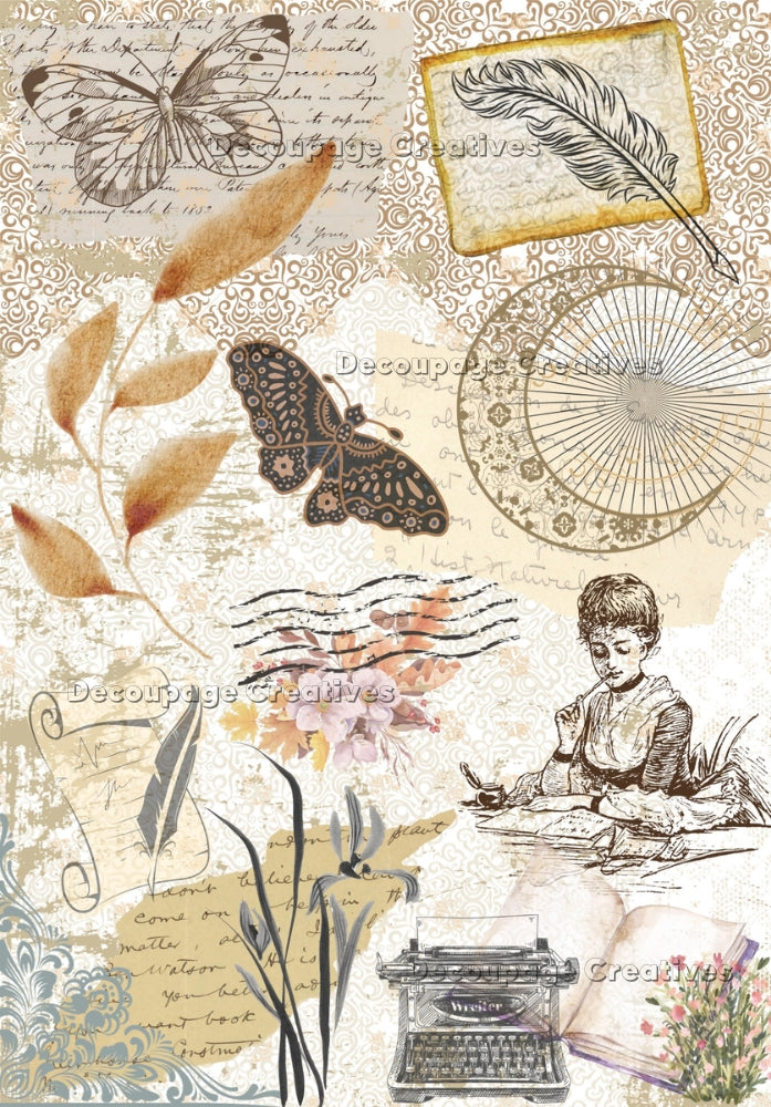 vintage paper with script stamp art and postal symbols decoupage paper by Decoupage Creatives