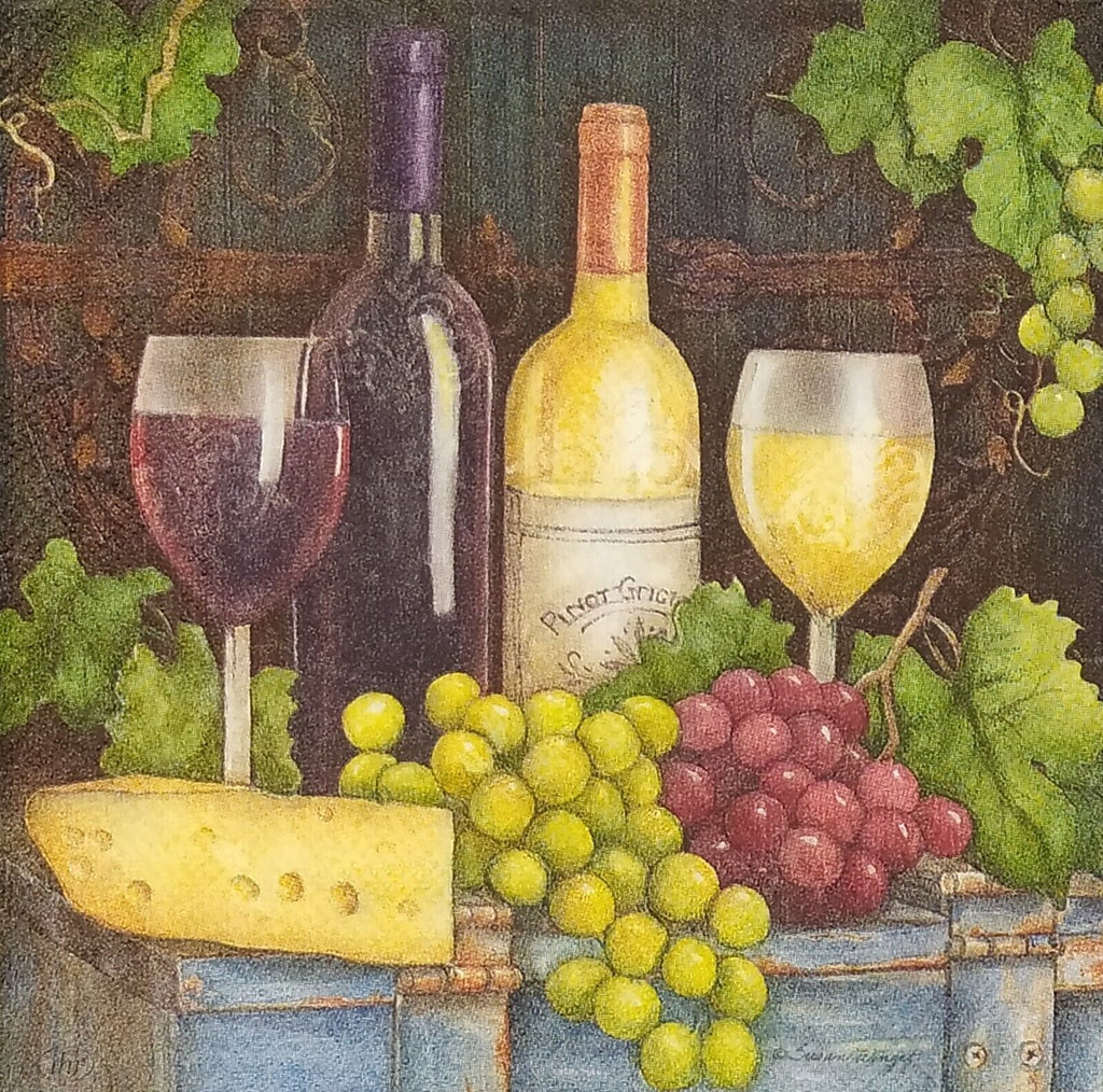 Bottles of wine and grapes. European Decoupage Craft Paper Napkins of exceptional quality. 3 ply. Ideal decorative craft paper Decoupage Paper for Collage, Scrapbooking, Mixed Media