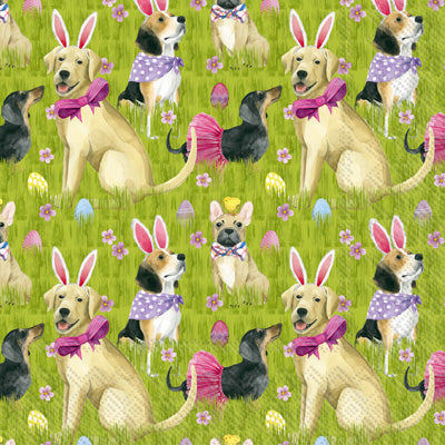 Tan laborador dogs, beagles and dachshunds in pink bunny ears. European Decoupage Craft Paper Napkins.