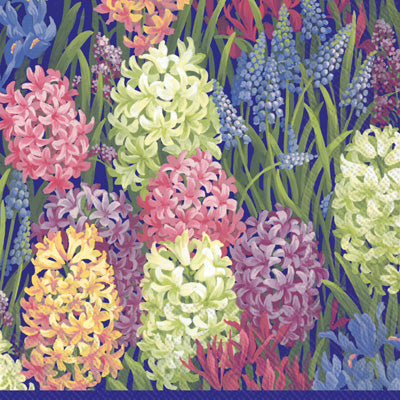 Green purple, blue and orange hyacinth flower field. European Decoupage Craft Paper Napkins.