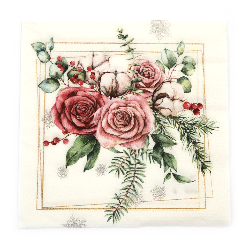 TWO Individual Decoupage Paper Luncheon Napkins 3-Ply JUG Full Of FLOWERS  Roses