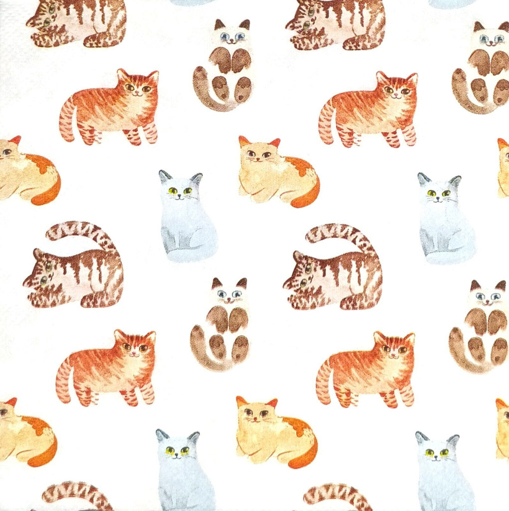 Orange and brown cats all over design. Decorative paper napkin for Decoupage crafting.