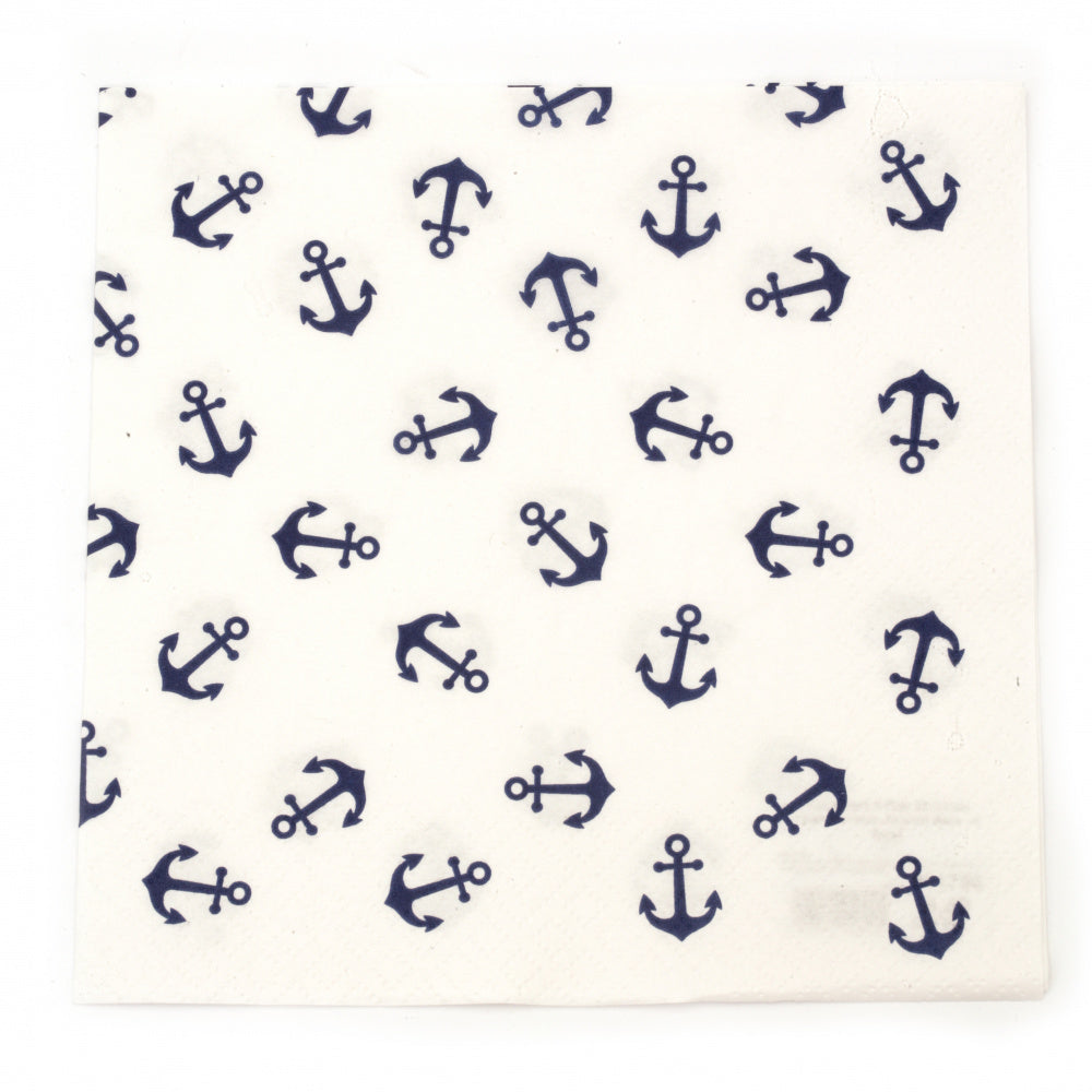 Small blue anchors all over design. Decorative paper napkin for Decoupage crafting.