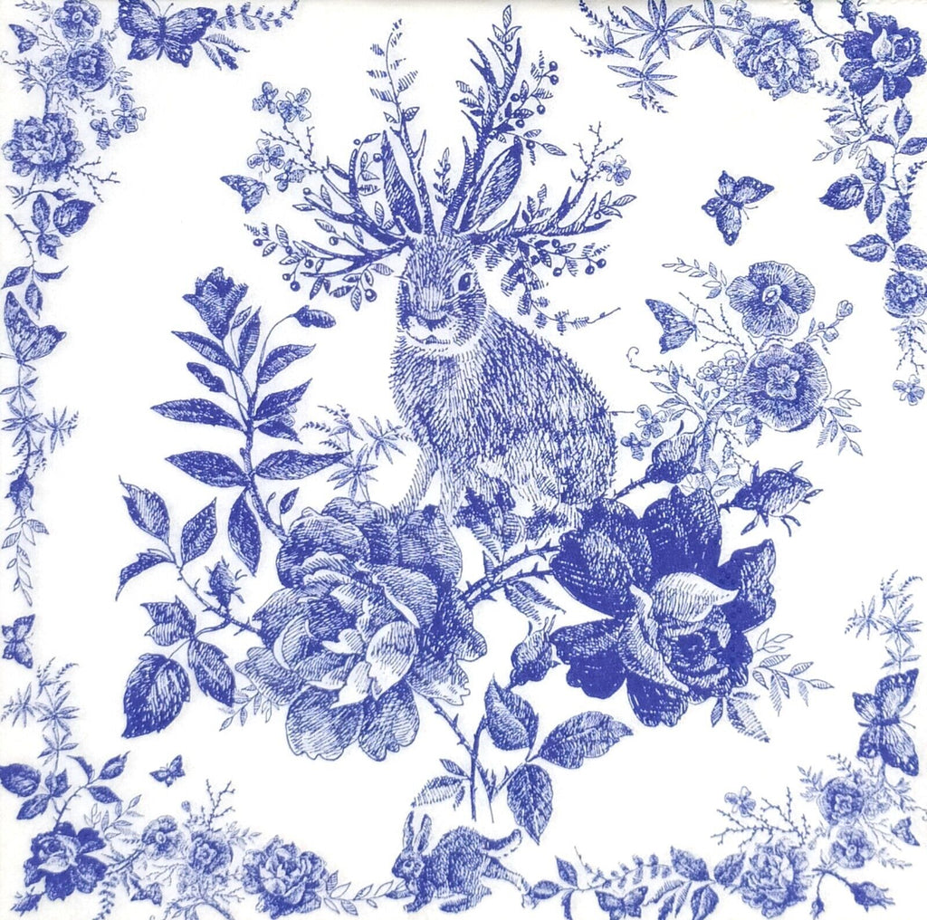 blue and white hare and blue flowers  Decoupage Napkins