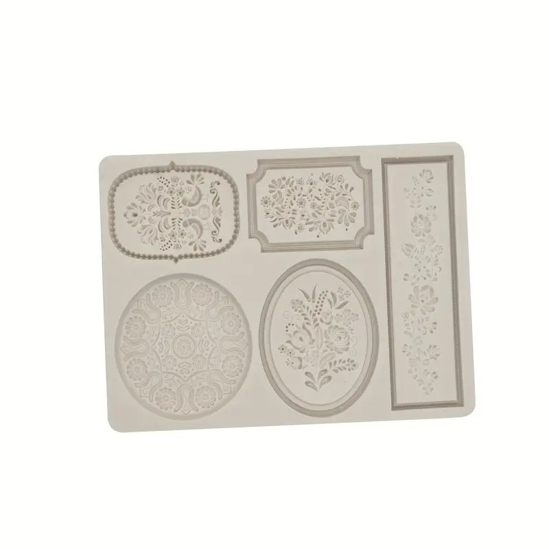 Silicone Craft Accent Mold. Medallions with flowers and flourishes