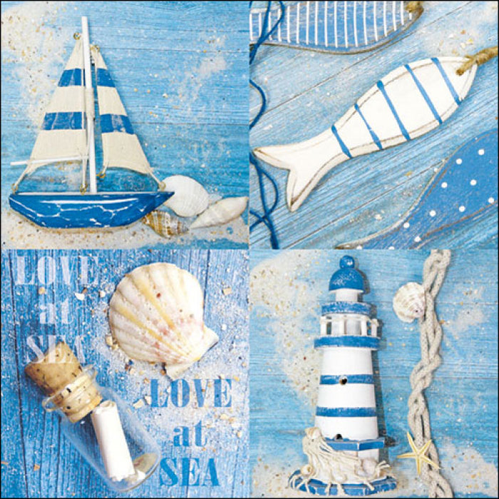 blue light house, boat, fish and shell nautical themed  Decoupage Napkins