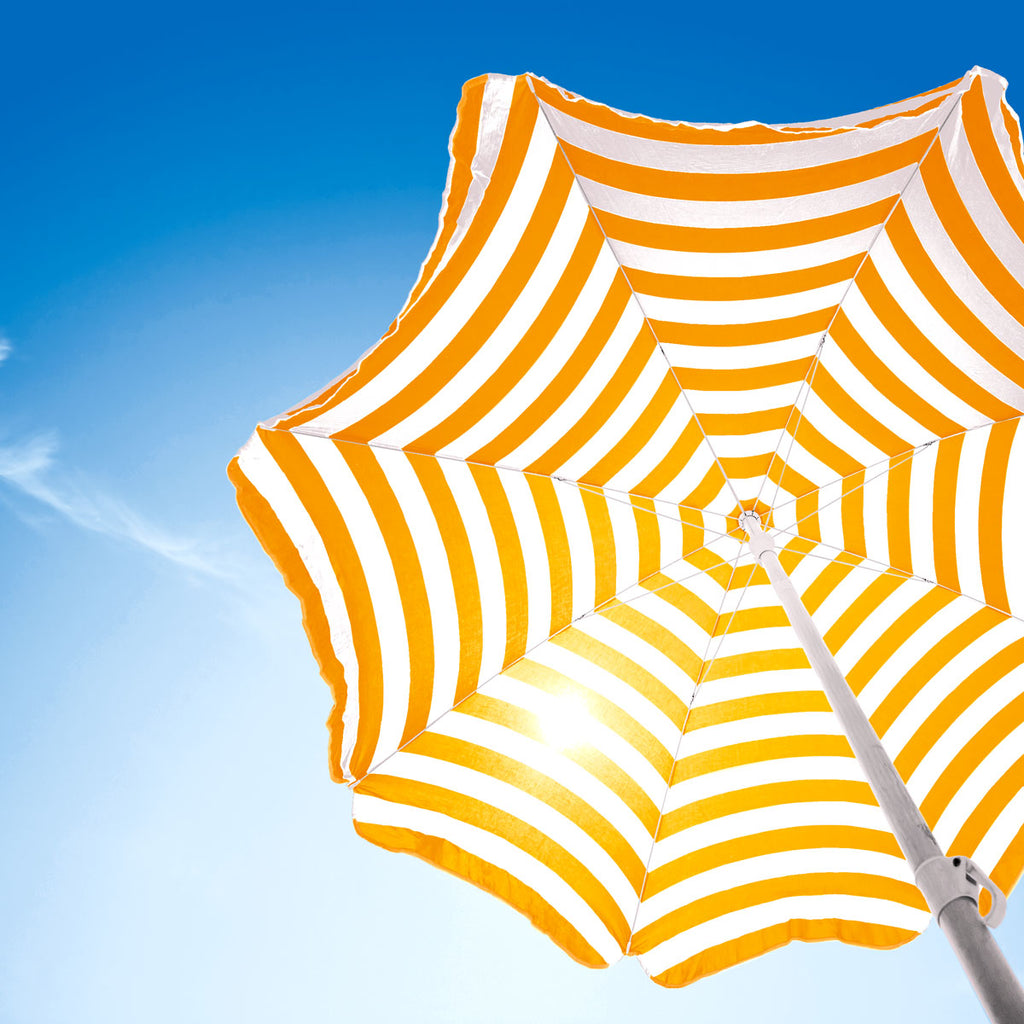 yellow and white striped umbrella against blue sky  Decoupage Napkins