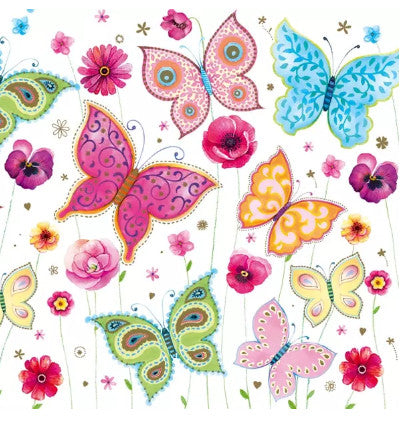 colorful pink, red blue and yellow butterflies and flowers Decoupage Napkins