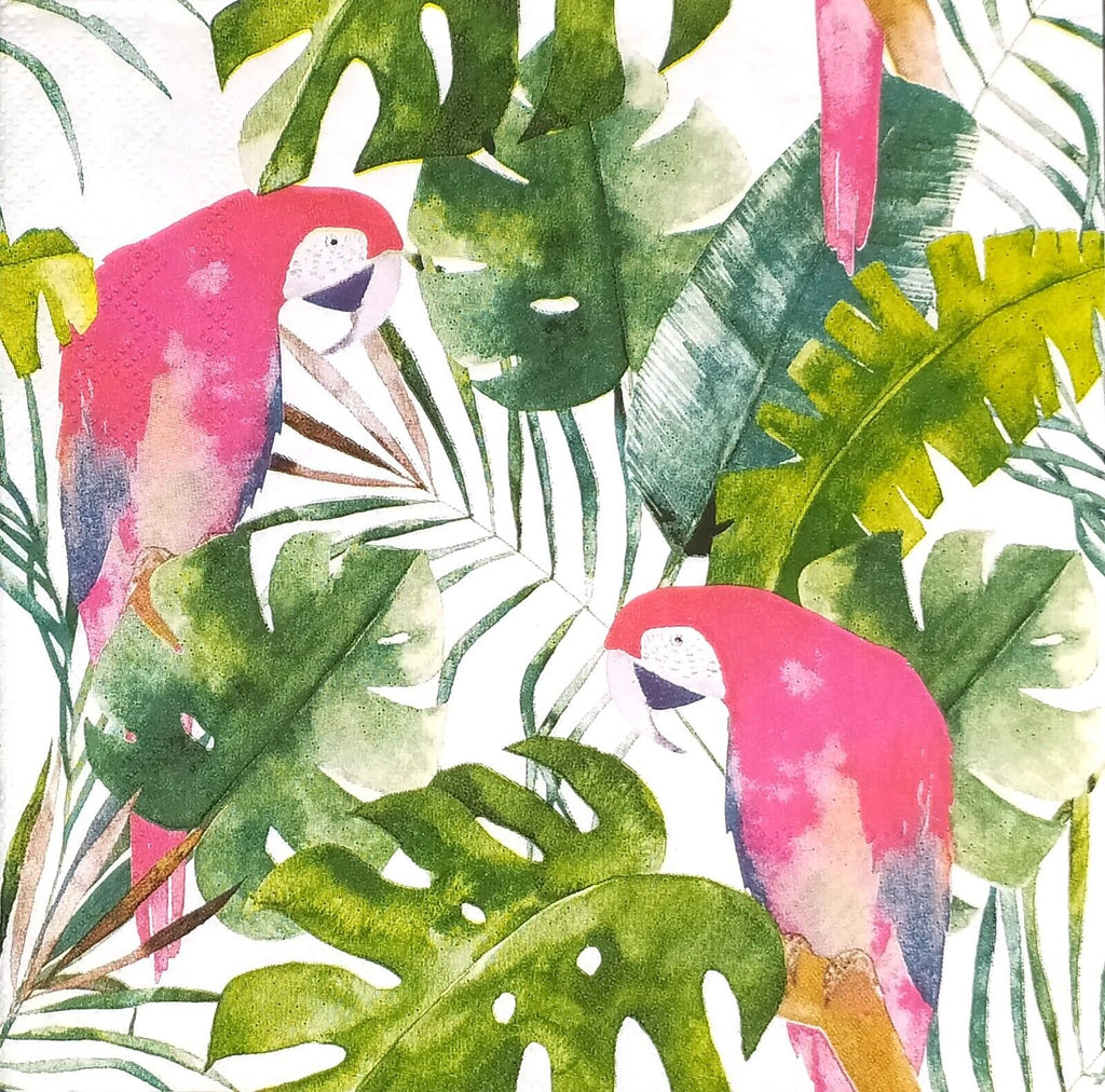 pink parrots in green tropical leaves Decoupage Napkins