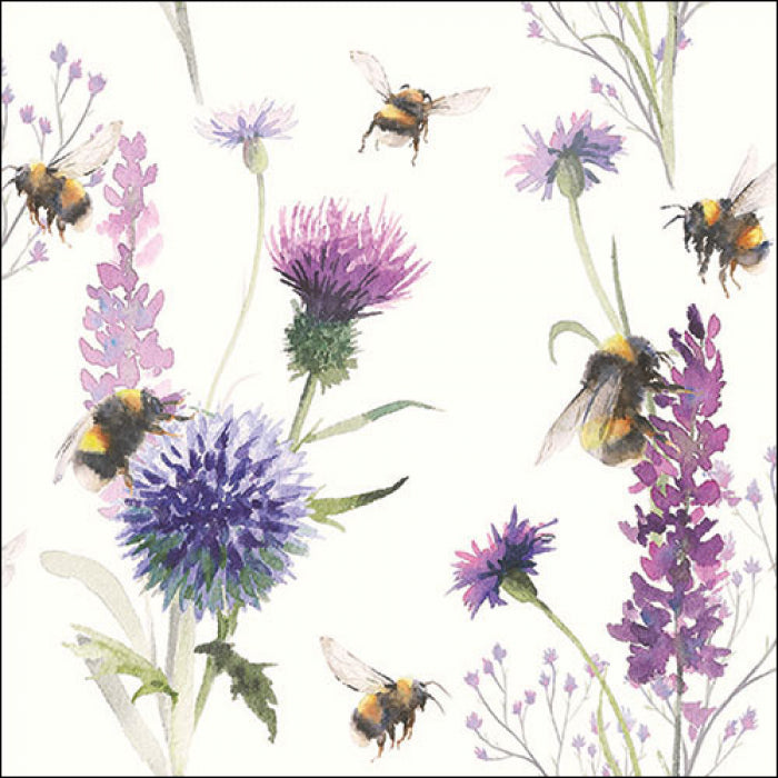 purple wild flowers with bumble bees Decoupage Napkins