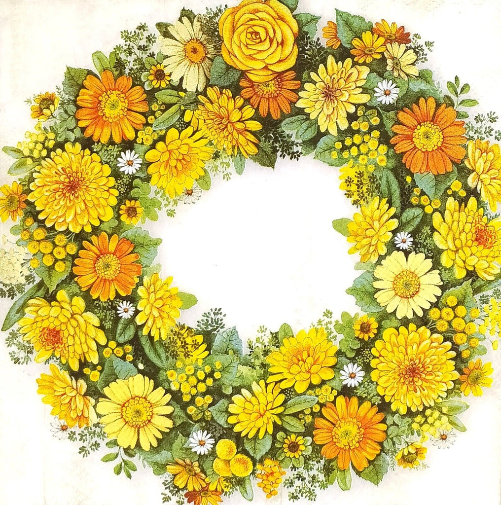 yellow wreath of Autumn flowers Decoupage Napkins