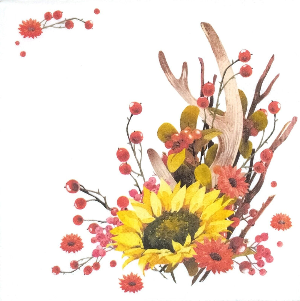 autumn yellow and red flowers with red berries Decoupage Napkins