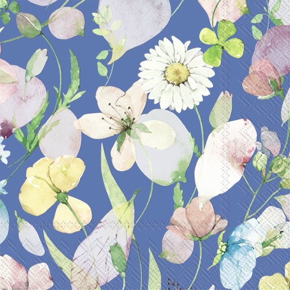 white, yellow and blue flowers on blue Decoupage Napkins