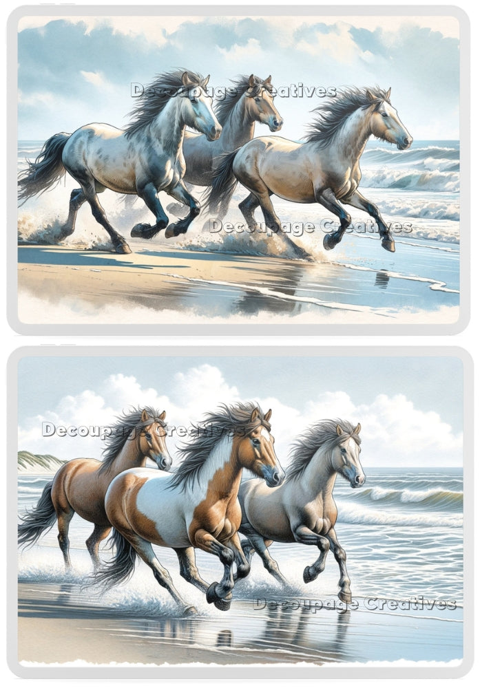 wild horses running by the shore decoupage paper by Decoupage Creatives
