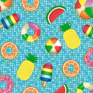 blue pool with fruit and popsicle shaped  floats in rainbow colors Decoupage Napkins