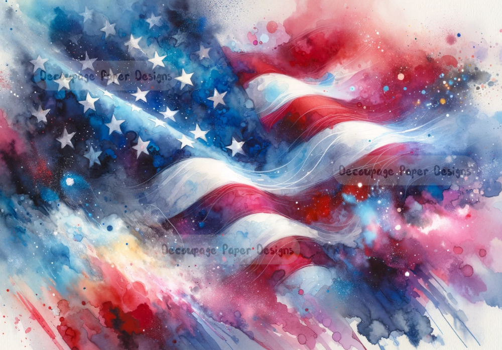 an american flag in watercolor texture decoupage paper by Decoupage Paper Designs