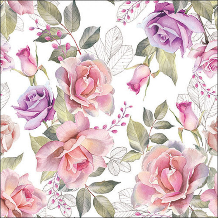 purple pink blossoms and green leaves Decoupage Napkins