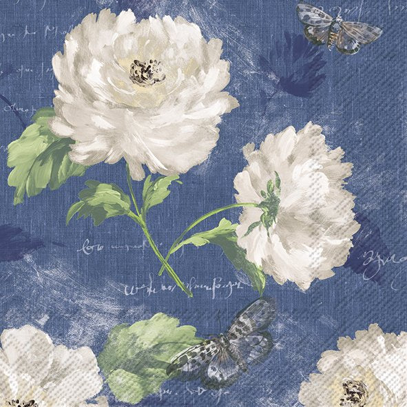 white meredith blossoms on blue Decoupage Napkins