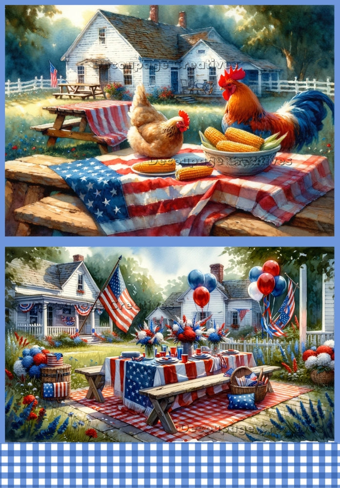 a table decorated for the 4th of july decoupage paper by Decoupage Creatives