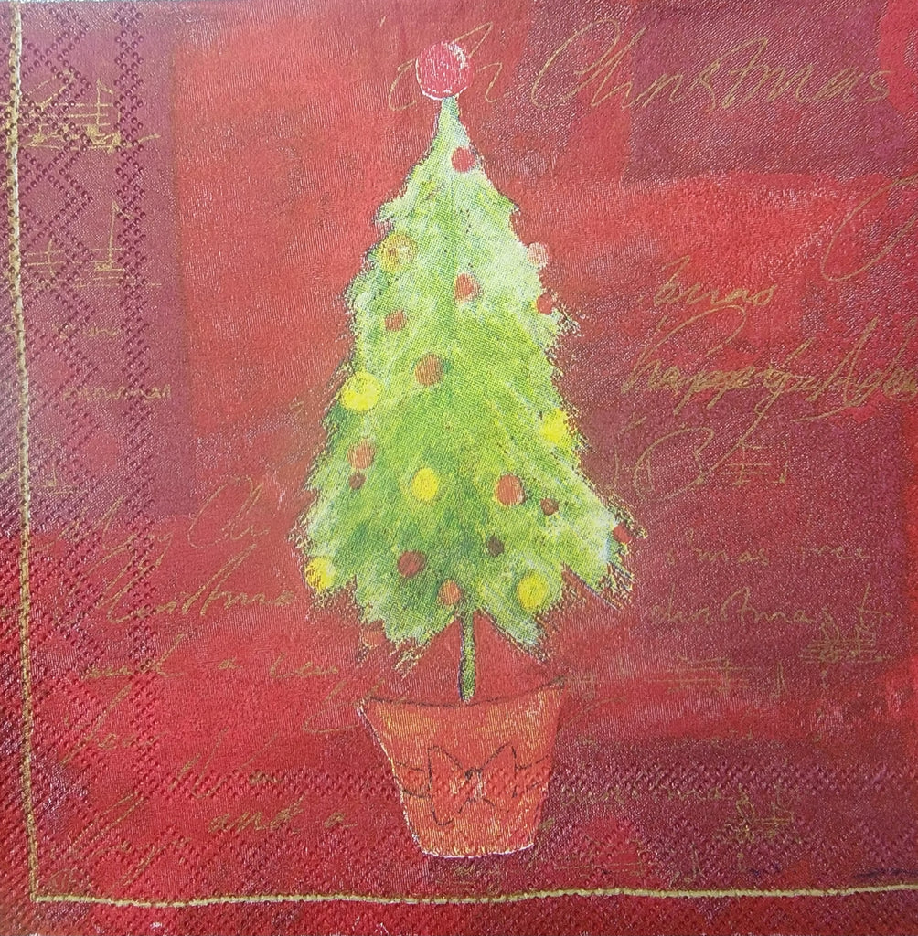small green christmas tree in red can with bow Decoupage Napkins