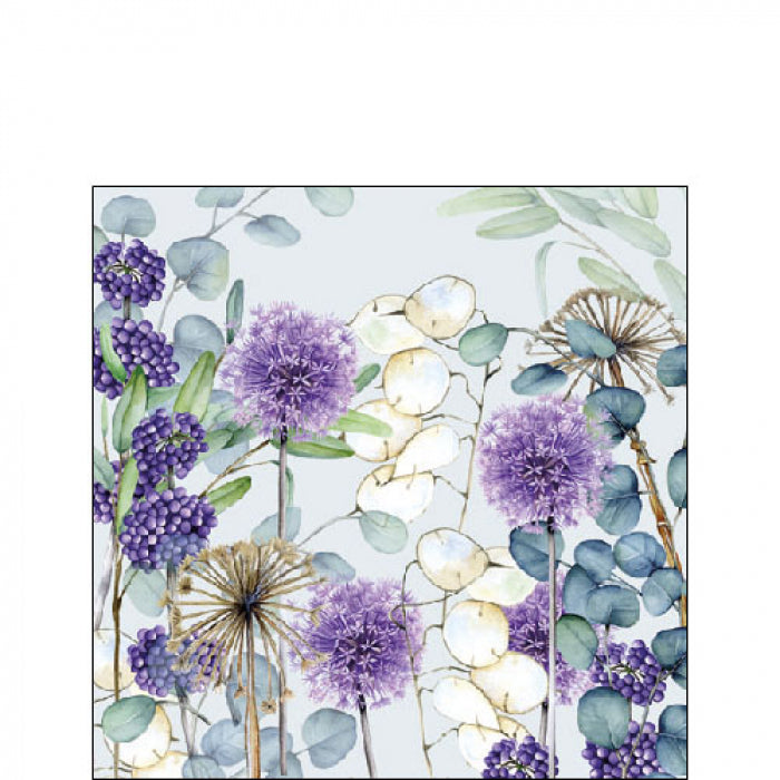 purple and white buds on green leaves Decoupage Napkins