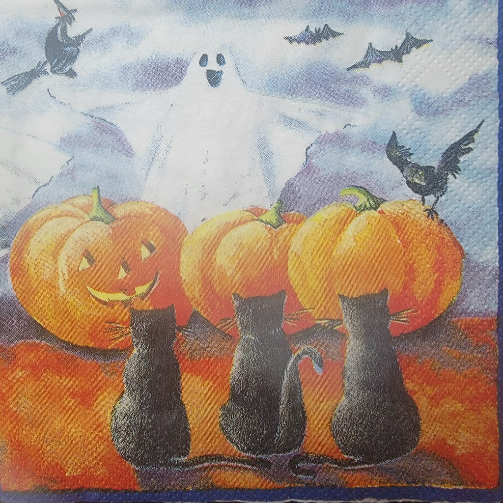 orange pumpkins with white ghosts, black bats and black cats Decoupage Napkins