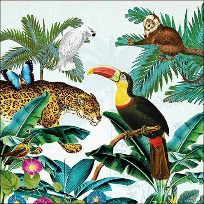 tropical animals with parrot, monkey leopard and tropical flowers  Decoupage Napkins