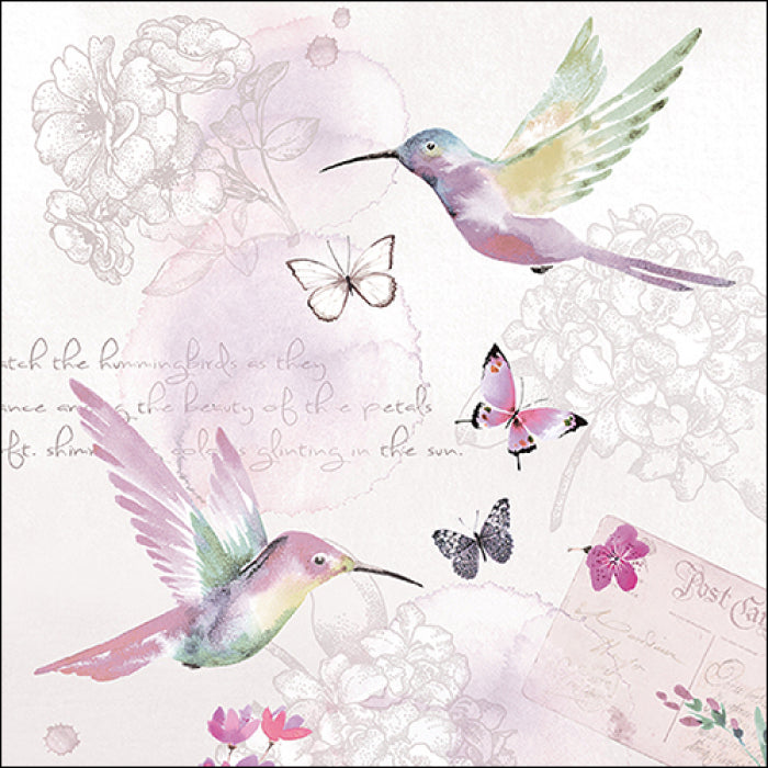 purple hummingbirds and butterflies on script with white blossom sketch  Decoupage Napkins 
