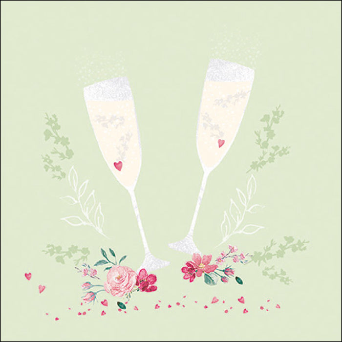 champagne glasses on green background  Decoupage Napkins