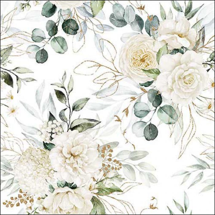 Eucalyptus branches and white blossoms  Decoupage Napkins