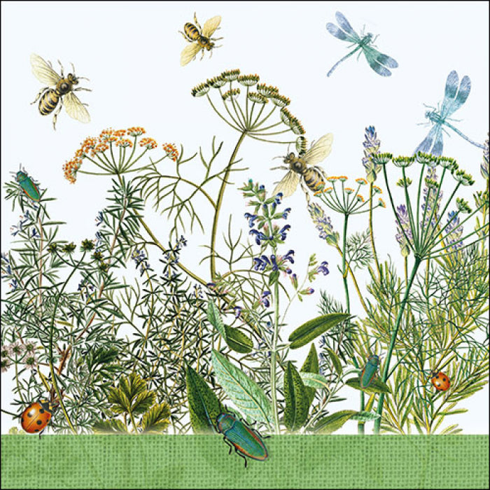 bees blue dragonflies and lady bugs on wild flowers  Decoupage Napkins
