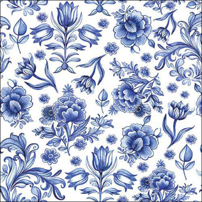 blue flowers and leaves on white  Decoupage Napkins