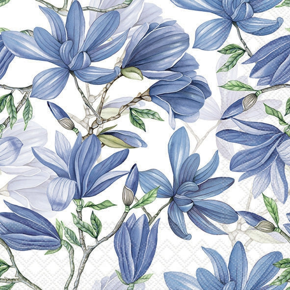 Blue floral blossoms on white Decoupage Napkins