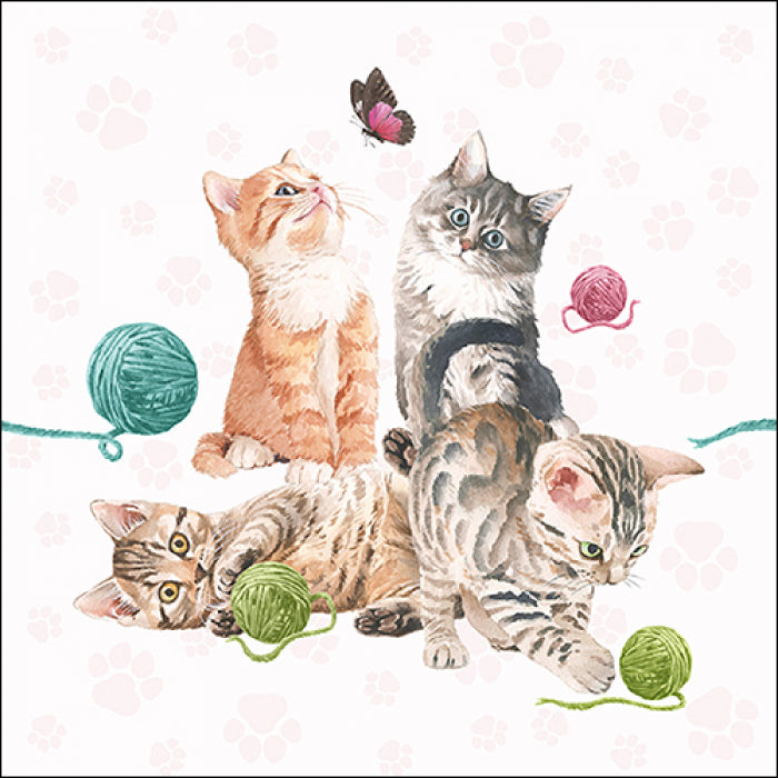 kittens playing with yarn and butterflies  Decoupage Napkins