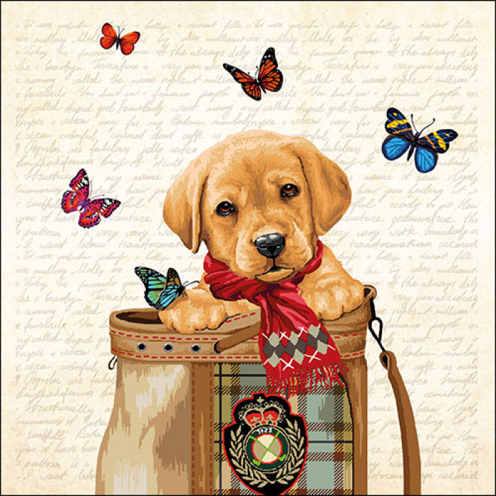 yellow pup in golf bag with butterflies  Decoupage Napkins