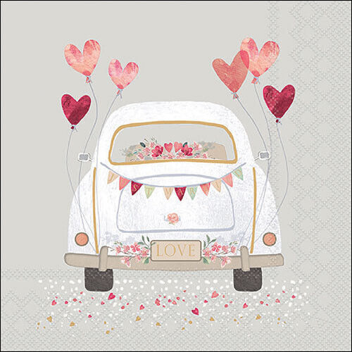 back of white car with red heart balloons and license plate of Love  Decoupage Napkins