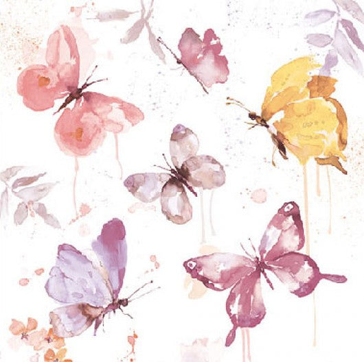 painted butterflies in purple pink yellow and brown on rose background  Decoupage Napkins