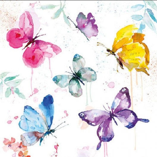 colored butterflies of pink blue purple and yellow watercolor  Decoupage Napkins