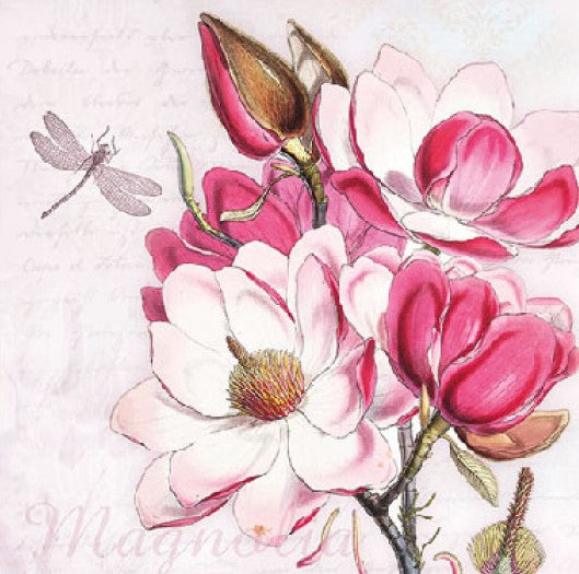 red and pink flowers and dragonfly Decoupage Napkins