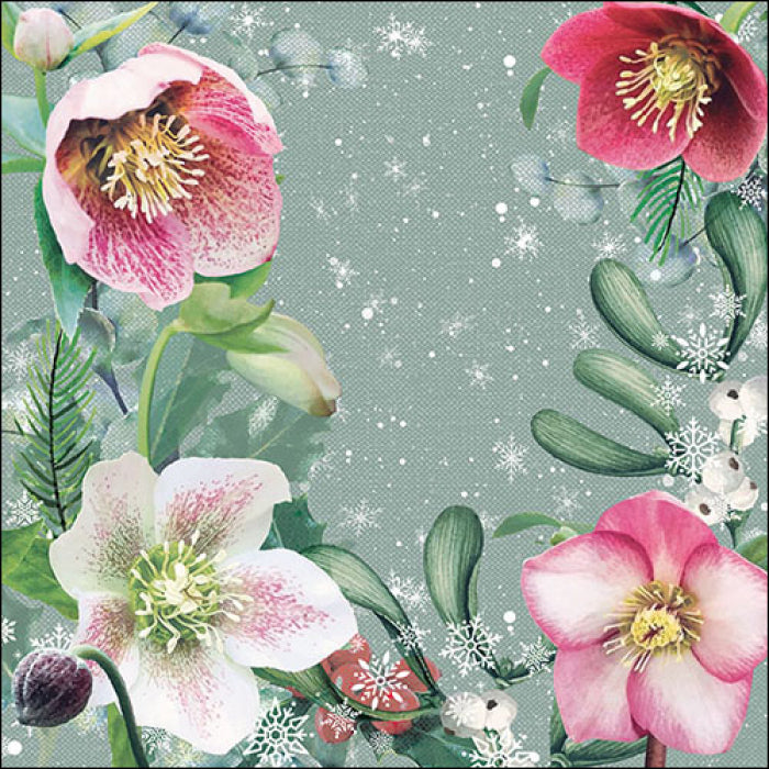 Pink and white Hellebores on green  Decoupage Napkins