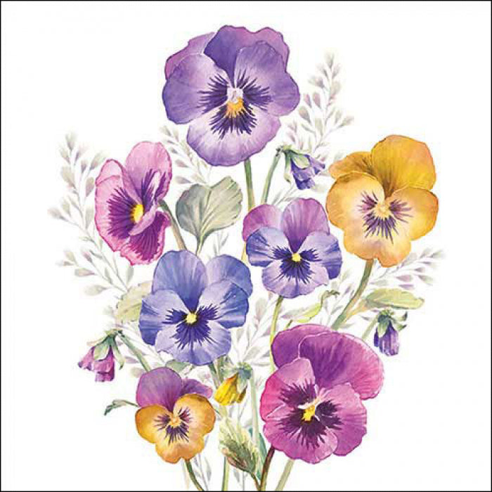 purple, pink and yellow pansies on white  Decoupage Napkins