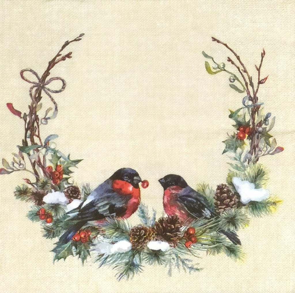 black and red birds in holly wreath  Decoupage Napkins