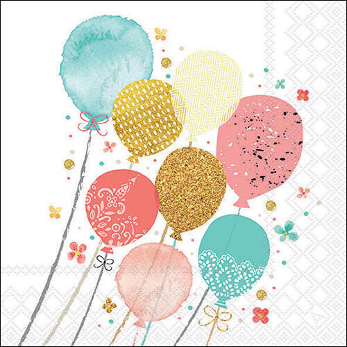 pink blue, yellow gold and red balloons on white  Decoupage Napkins